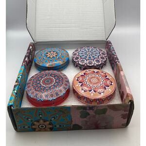 Scented Candle Gift Box 4pc. Mandala Tins Potpourri Soy Wax Candles